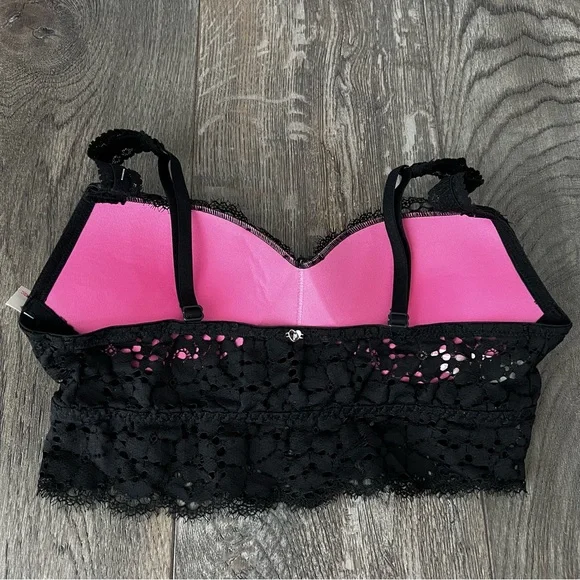 VICTORIA’S SECRET PINK NWT Black Lace Bralette Padded Underwire Size S - Picture 2 of 9